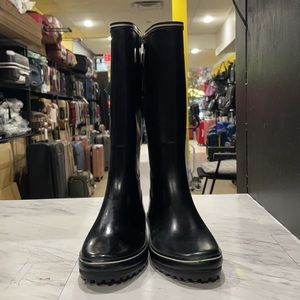 Aigle Patent Women’s Rain Boots Black/White Accent Size: 5